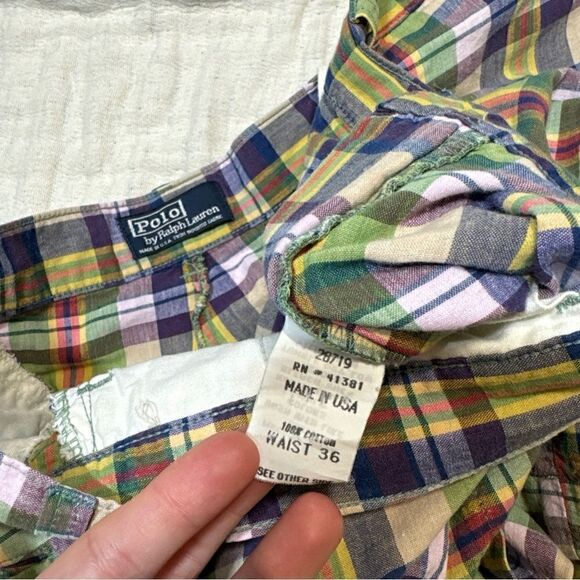 Vintage Polo Ralph Lauren Plaid Shorts Mens 36 Made In USA 100% Cotton - Picture 4 of 9